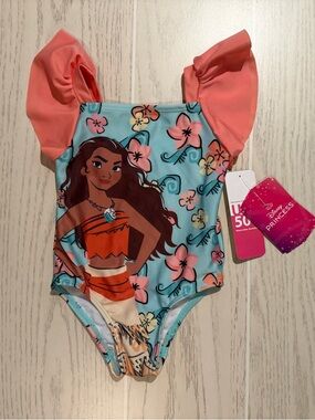 Disney‎ Princess Moana Swimsuit 12M Baby Girl Blue Floral UPF 50 NWT